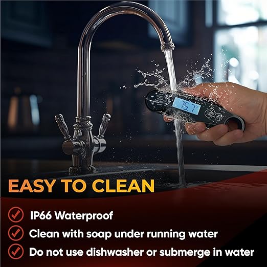 Meat Thermometer | Ultra-Fast & Waterproof | Bright Backlight & Food Grade Probe | Auto Shut-Off | Includes Meat Temperature Chart | Perfect for Kitchen & Grilling