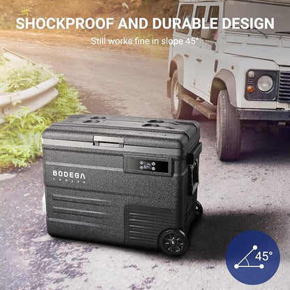 BODEGACOOLER 12 Volt Car Refrigerator,58QT(55L) Car Fridge with Wheels,RV Portable Freezer Single Zone,with APP Control,-4℉-68℉ Car Cooler,12/24V DC & 100-240V AC,for Travel,Camping,Outdoor,Vehicles