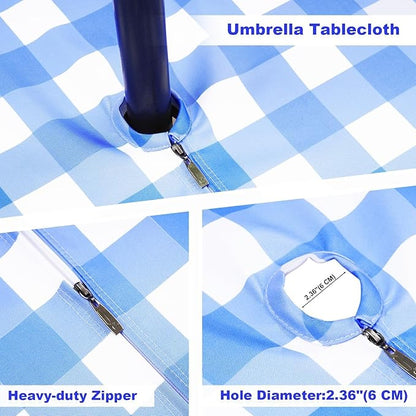 Poise3EHome Rectangle Outdoor Tablecloth with Umbrella Hole and Zipper,Blue and White Gingham 70x52 Inch,SpillProof Washable Table Cloth for Spring Summer Patio Garden Poolside Picnic Camping BBQS