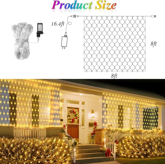 Lovelite 8ft x 8ft Net Lights Outdoor, 196LED 35 Colors Changing Gazebo Net Lights Clear Wire, Connectable Fairy Lights Waterproof for Patio Pergolas Backyard Bush Christmas Halloween Wedding Party