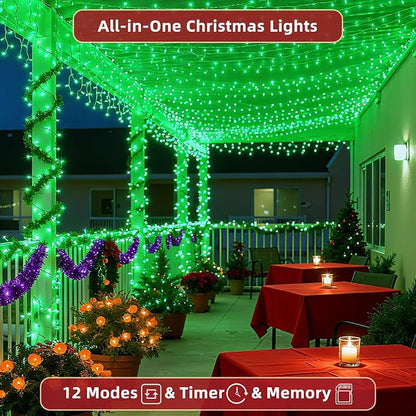 300LED 75FT Christmas Lights Indoor, LED Christmas Tree Decoration Lights with 12 Modes & Timer Memory, Dimmable Plug in Waterproof LED Xmas Light for Yard Trees Wedding Party Holiday Green
