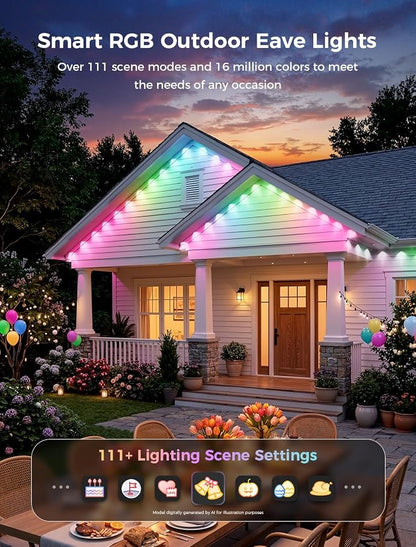 CDN Eaves Permanent Outdoor Lights, 200FT RGB+IC Outdoor Decor Light with 111+ Scene Modes, 90 LED Lights, Smart APP & Remote Control, Waterproof Permanent Light for Daily Holiday Decorations