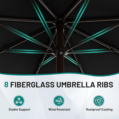 AreShark 10 FT Outdoor Patio Umbrella, Patio Table Umbrella with Push Button Tilt and Crank, Outdoor Patio Umbrellas with 8 Fiberglass Ribs, Patio Umbrellas for Market, Garden, Pool (Black)