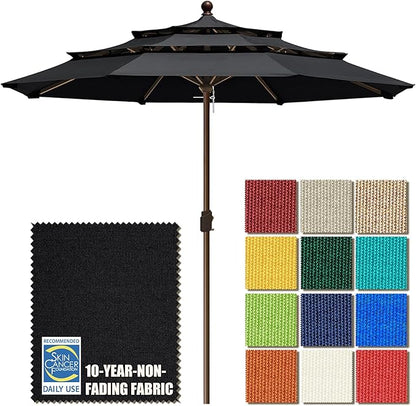 EliteShade USA 10-Year-Non-Fading 11ft 3-Tier Market Patio Umbrella, Commercial Grade Outdoor Table Umbrella with Crank Open, Windproof & UPF 50+ UV Protection, Heavy Duty Ventilation for Garden, Deck, Pool, Backyard, Beach & Bistro, No Tilt, Black