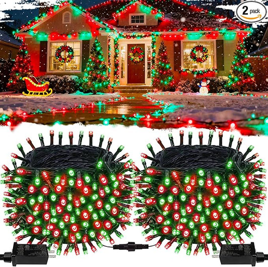 OZS Connectable Red and Green Christmas String Lights, 2Pack Total 164FT 400LED Christmas Lights for Outdoor Indoor, Plug in Tree Lights with 8 Modes, String Lights for Christmas Decorations Holiday