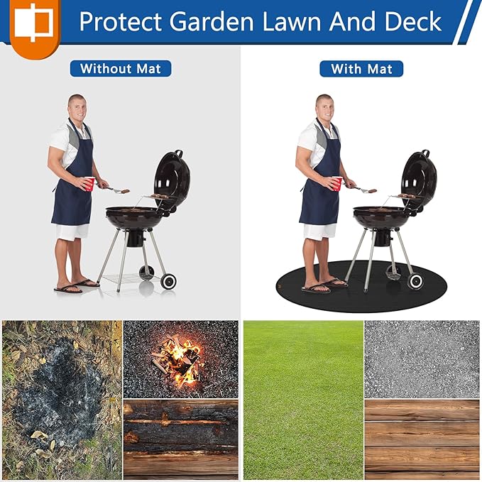 Anze Round Under Grill Mat for Outdoor Grill, 48 Inch Anti-Slip BBQ Floor Mats, Easy to Clean Reusable Fireproof Grill Pad, Oil-Proof Waterproof Protector for Deck Fireplace Pit Mat Black