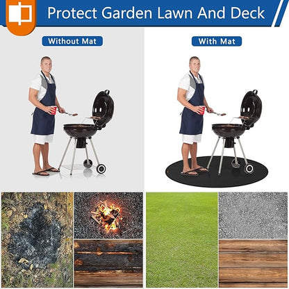 Anze Round Under Grill Mat for Outdoor Grill, 48 Inch Anti-Slip BBQ Floor Mats, Easy to Clean Reusable Fireproof Grill Pad, Oil-Proof Waterproof Protector for Deck Fireplace Pit Mat Black