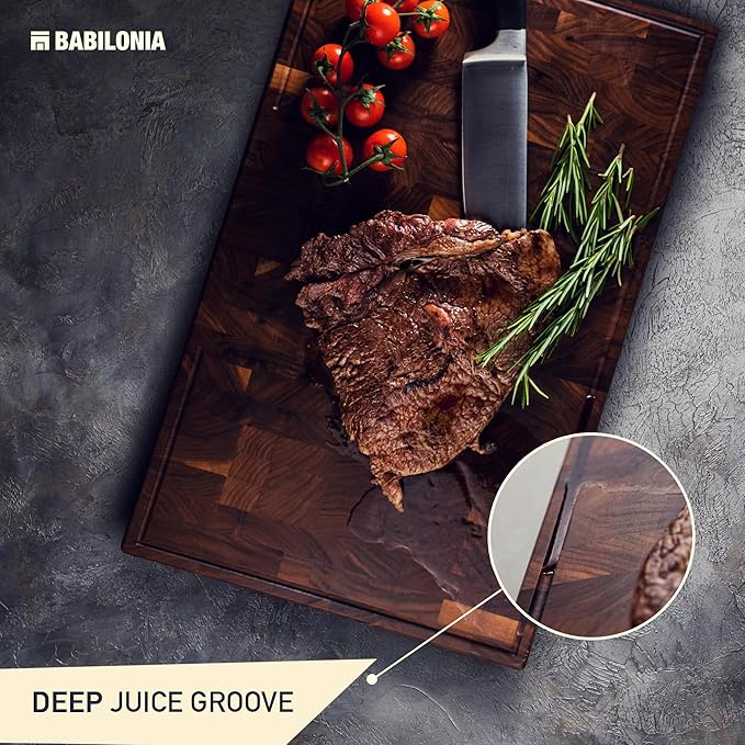 American Black Walnut Cutting Board - 15.7 x 10.2 Inch (ExtraThick 1.7") Hardwood Butcher Block, Charcuterie, Heavy Duty End Grain Wood Chopping Board with Juice Groove & Handle (Oil & Plate Included)