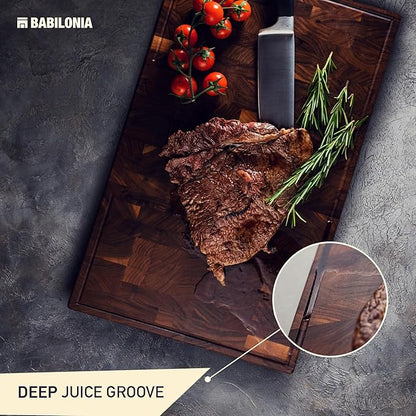 American Black Walnut Cutting Board - 15.7 x 10.2 Inch (ExtraThick 1.7") Hardwood Butcher Block, Charcuterie, Heavy Duty End Grain Wood Chopping Board with Juice Groove & Handle (Oil & Plate Included)