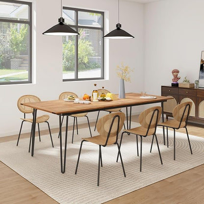Tangkula 86.5" Large Patio Dining Table for 8, Acacia Wood 8-Person Dining Table with 2" Umbrella Hole & Metal Legs & Adjustable Foot Pads, Rectangular Outside Table for Garden, Poolside & Backyard