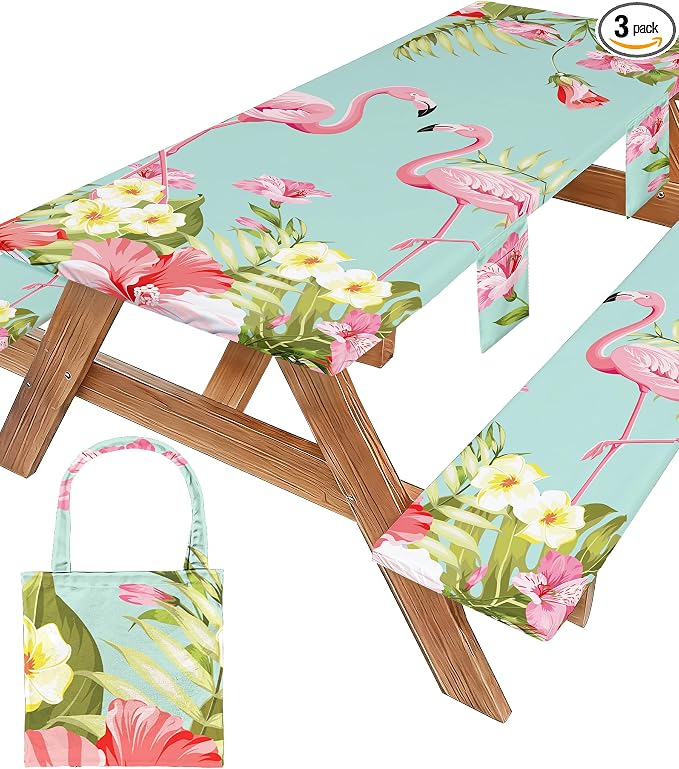 Picnic Table Cover with Bench Covers Tablecloth Glamping Essentials Travel Vacation Table Cloth Outdoor Cool Fun Unique Ideas Gifts for Camper Camping Lovers RV Owner Family Couple Women Female Mom