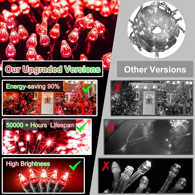 WUXYIYANG 340 LED 90FT Red Valentine Lights, 12 Pro Modes and Timer Memory & Dimmable, Plug in Indoor Valentine Room Light for for Xmas Bedroom Yard Tree Wedding Party Outdoor Waterproof Decor (Red)