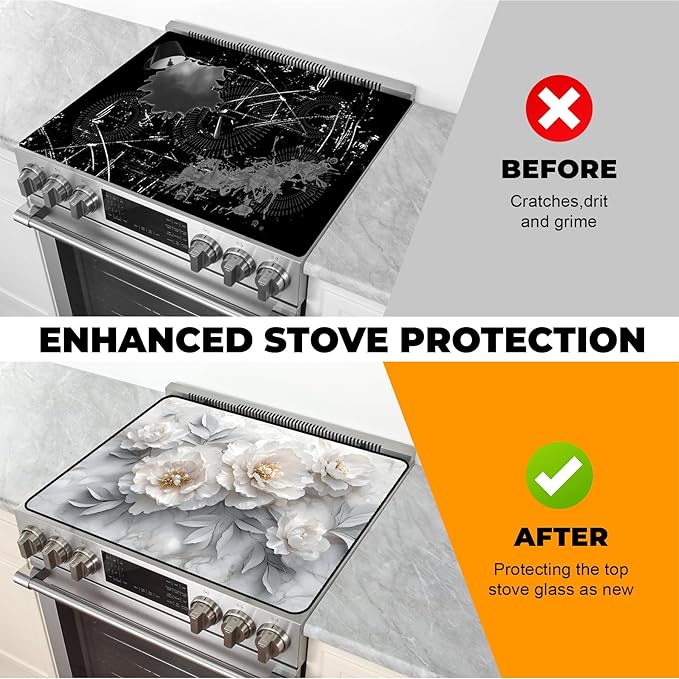 Heat-Resistant Glass Stove Top Cover with Anti-Slip Rubber Coating – 28.5x20.5 Inch Electric Stove Protector, Scratch-Resistant, Expands Counter Space, Stylish Kitchen Decor