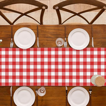 Italian Red and White Gingham Table Runner Checkered Baby Shower Party Decoration Christmas BBQ Picnic Home Kitchen Island Decor (Red, 13" x 108")