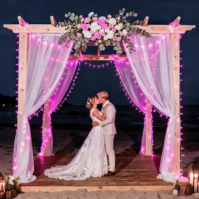 JMEXSUSS 33ft 100 LED Pink Valentine Lights Indoor Outdoor, Pink Battery Operated Lights with 8 Modes Remote, Christmas String Light for Valentine's Day Bedroom Party Tree Decor (Pack of 2)