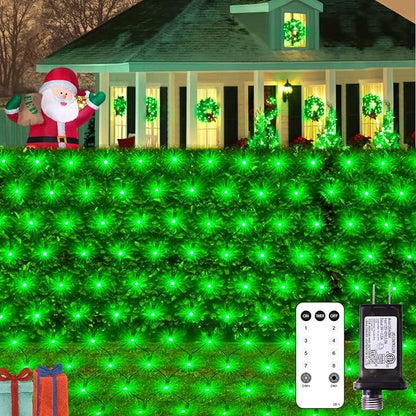 JMEXSUSS 360 LED Halloween Net Lights, Green, 12ft x 5ft | Outdoor Waterproof, Connectable, Plug in, Mesh Lights with Remote for Bushes Shrubs Christmas Halloween Decorations
