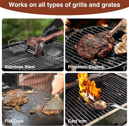 Electric Grill Brush, Cordless Rechargeable Grill Cleaner with LED Light - 950 RPM Spinning 304 Stainless Steel Head, Cool Fathers Day BBQ Accessories Gifts for Husband Dad Boyfriend Son or Brother