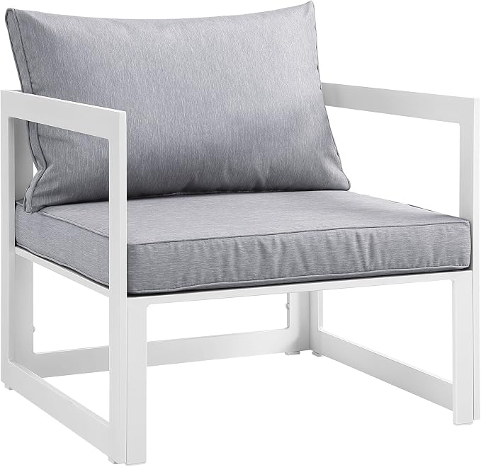 Modway Fortuna Aluminum Outdoor Patio Armchair in White Gray