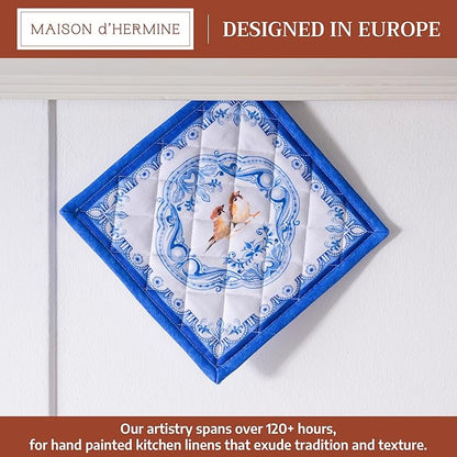 Maison d' Hermine Pot Holders 100% Cotton Heat Resistant Potholders 8" x 8" Hot Pads with Loop BBQ Cooking Baking Hotel Farmhouse Kitchen Handling Hot Pans Spring Summer (Pack of 1, Amsterdam Canals)