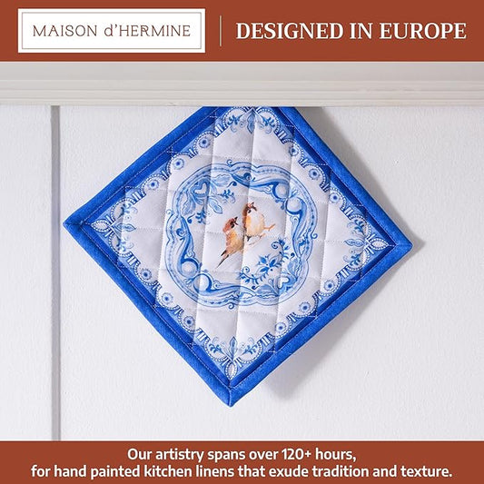 Maison d' Hermine Pot Holders 100% Cotton Heat Resistant Potholders 8" x 8" Hot Pads with Loop BBQ Cooking Baking Hotel Farmhouse Kitchen Handling Hot Pans Spring Summer (Pack of 1, Amsterdam Canals)