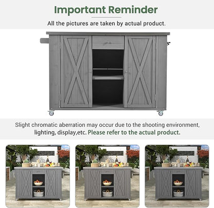 Outdoor Kitchen Island 52.25" W x 28.75" D x 36.25" H Solid Fir Wood with Stainless Steel Top Grey