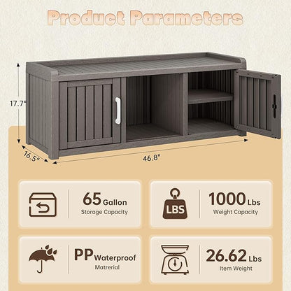 Bifanuo Shoe Storage Cabinet, 2-Door Outdoor Storage Bench with Adjustable Shelves, Waterproof UV-Resistant for Hallway, Living Room, Entryway, Large Capacity Modern Organizer (Grey)