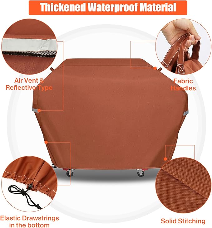 63 Inch Grill Cover for Weber Genesis 300 Series and New 2022 Genesis 300 Grills, Heavy Duty Waterproof Fade Resistant Outdoor BBQ Grill Cover with Elastic Drawstrings, Compared to Weber 7757, Brown