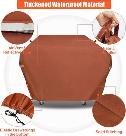 63 Inch Grill Cover for Weber Genesis 300 Series and New 2022 Genesis 300 Grills, Heavy Duty Waterproof Fade Resistant Outdoor BBQ Grill Cover with Elastic Drawstrings, Compared to Weber 7757, Brown