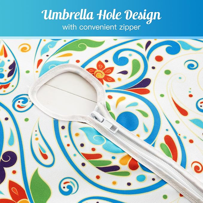 UMINEUX 60" Outdoor Round Tablecloth with Umbrella Hole and Zipper | Spring/Summer Waterproof Round Patio Table Cover for Picnic/BBQ/Garden, Peris Floral