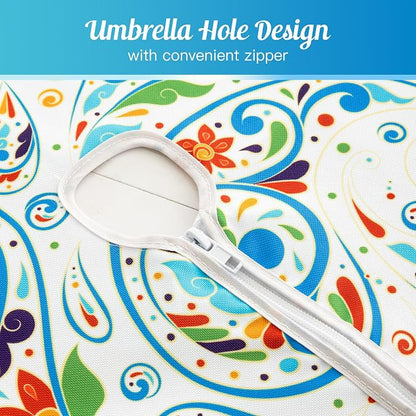 UMINEUX 60" Outdoor Round Tablecloth with Umbrella Hole and Zipper | Spring/Summer Waterproof Round Patio Table Cover for Picnic/BBQ/Garden, Peris Floral