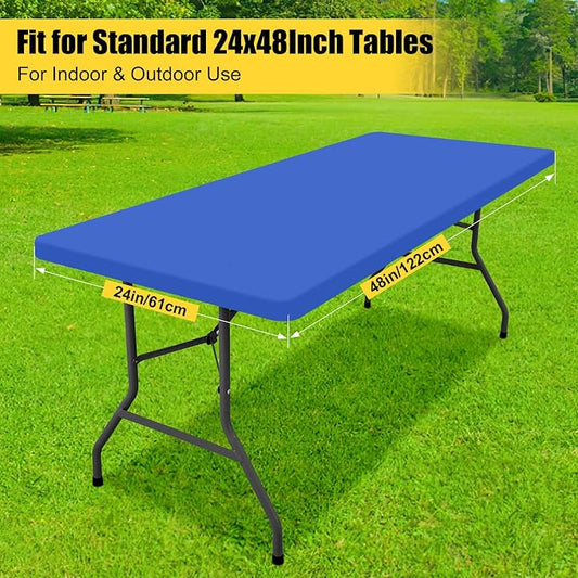 Smiry 2 Pack Rectangle Tablecloth, Elastic Fitted Flannel Backed Vinyl Tablecloths for 4ft Folding Tables, Waterproof Wipeable Table Covers for Outdoor, Indoor, Camping and Picnic (Blue, 24"x48")