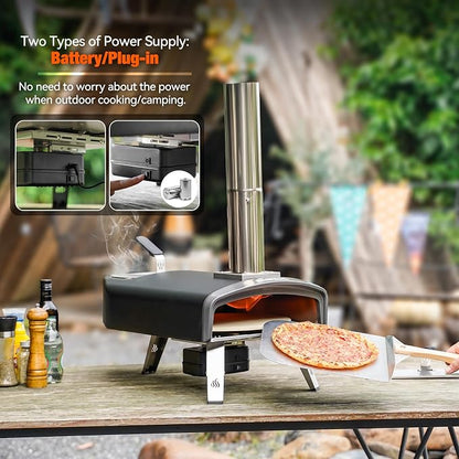 Mimiuo 12" Outdoor Wood/Charcoal Pizza Oven with Rotating Stone, 60S Bake | Portable Pizza Stove for Outside Backyard Camping Picnics