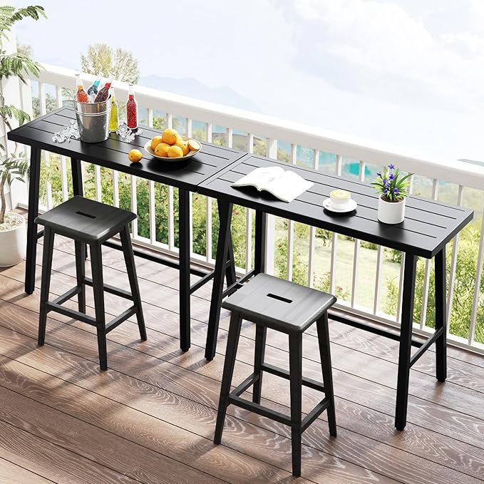 COSTWAY 36" Outdoor Bar Table, Rectangular High Pub Table with Adjustable Foot Pads, Patio Counter Height Dining Table for Balcony, Backyard, Indoor, Black | Adjustable Foot Pads, Patio Counter Height Dining Table for Balcony, Backyard, Indoor, Black