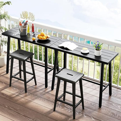 COSTWAY 36" Outdoor Bar Table, Rectangular High Pub Table with Adjustable Foot Pads, Patio Counter Height Dining Table for Balcony, Backyard, Indoor, Black | Adjustable Foot Pads, Patio Counter Height Dining Table for Balcony, Backyard, Indoor, Black