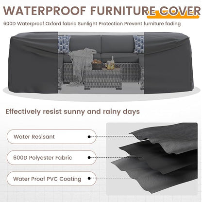 UDPATIO Patio Furniture Set with Fire Pit Table, 8 Pcs Outdoor Sectional Sofa, PE Wicker Patio Conversation Set for Garden, Backyard (Grey Cushions with Grey Rattan)