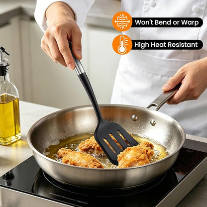 Silicone Spatula Set for Cooking BBQ with 12" Grill Tongs Large Turner-4Pcs | Wide Pancake Steak Burger Spatulas, Heat Resistant Scratch-Free Kitchen Griddle Utensils Barbecue Tools for Nonstick Cookware