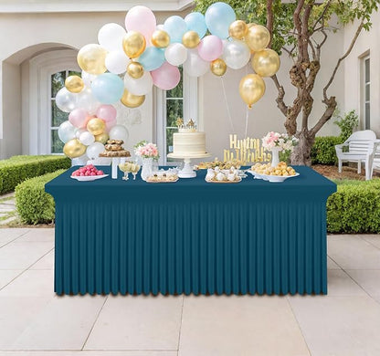Smiry 2 Pack Spandex Elastic Fitted Table Cloth Skirt for 6FT Table | Stretch Washable Table Cloth, Banquet Table Cover for Wedding, Party, Indoor & Trade Shows, (Peacock Blue, 72Lx30Wx30H)