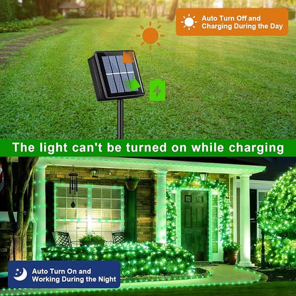 QITONG Green Solar Fairy Lights, 2 Pack Each 66ft 200 LED Halloween String Light Outdoor Waterproof, Silver Wire Christmas Twinkle Mini Lights with 8 Modes