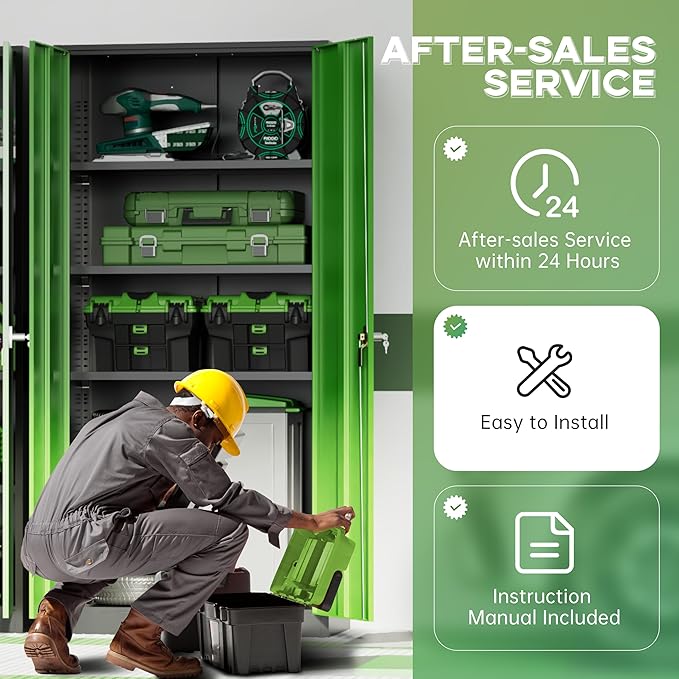 INTERGREAT Metal Storage Cabinet with Lock, 72" Steel Lockable Storage Cabinet with Locking Doors and Adjustable Shelves, Locking Tool Cabinets for Office, Home, Garage, Gym, School (Black Green)