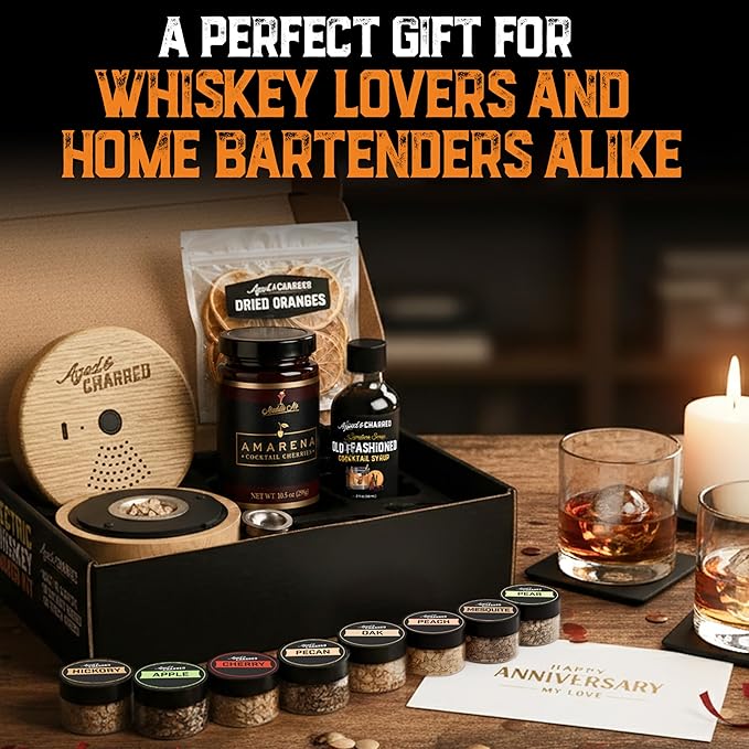 Old Fashioned Smoker Kit - Electric Cocktail Smoker Bundle with Syrup, Amarena Cherries, Orange Garnish and 8 Wood Chip Flavors - Electric Whiskey Smoker Kit