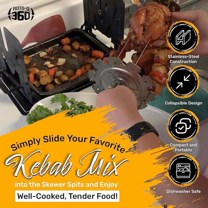 ROTO-Q 360 Skewer Set: Create Perfect Kebabs with This Rotisserie Attachment - For Meats, Vegetables, and More (Compatible with ROTOQ360 Rotisserie) | Skewer set fits the ROTO-Q 360 rotisserie for kebabs with meat and vegetables; verify compatibility b...