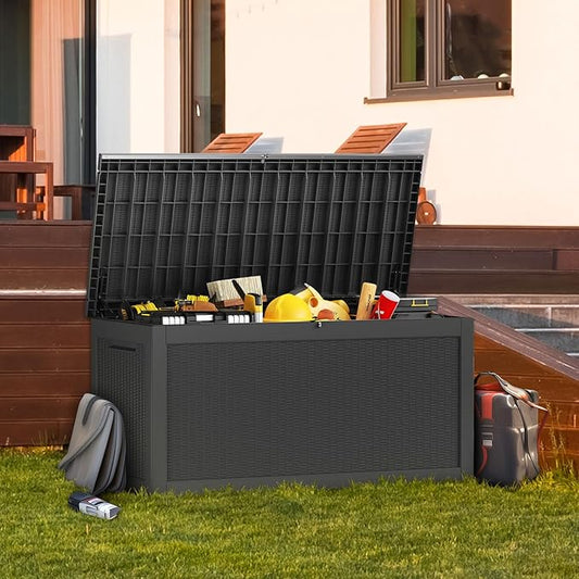 Vixzen 320 Gallon Deck Boxes Outdoor Waterproof, Lockable Storage Box for Patio Cushions Storage Furniture, Garden Tools, Pool Supplies, Weatherproof and UV Resistant (Black, 320 Gallon)