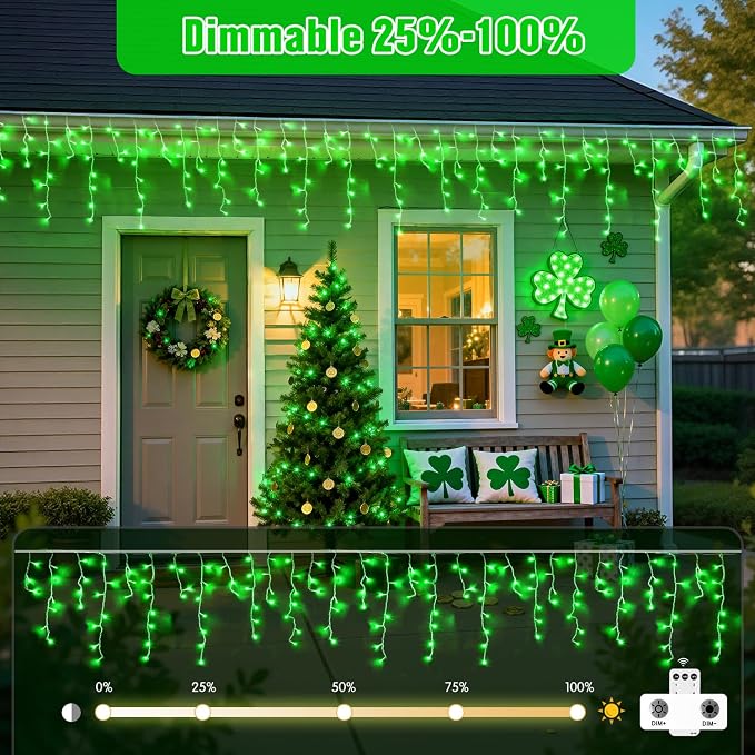 JMEXSUSS Green Icicle Christmas Lights Outdoor, 400 LED 38.8Ft | Connectable String Lights Plug in Indoor Outdoor, Icicle Lights for St Patrick's Day House Fireplace Party Yard Decoration