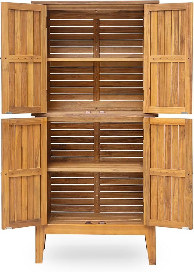 Christopher Knight Home Dessa Outdoor Cabinet, Acacia Wood Storage Cabinet, Garden Stool Shed with 4 Shelves, Tools Organizer with 2 Doors for Backyard Garden Balcony, 61.80" Tall Storage Shed, Teak
