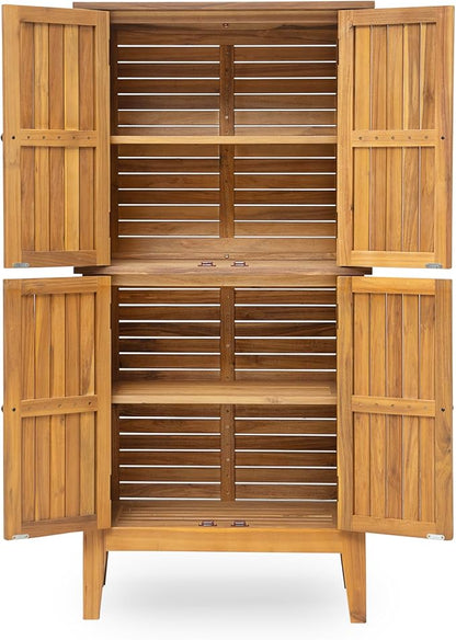 Christopher Knight Home Dessa Outdoor Cabinet, Acacia Wood Storage Cabinet, Garden Stool Shed with 4 Shelves, Tools Organizer with 2 Doors for Backyard Garden Balcony, 61.80" Tall Storage Shed, Teak