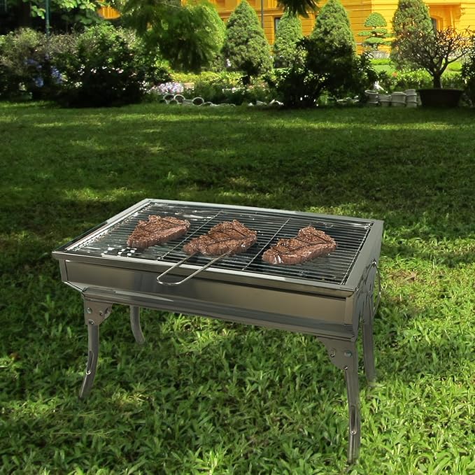 Portable Stainless Steel Grill, Home Charcoal Grill and Outdoor Folding Grill, Perfect for Traveling, Outdoor Cooking and BBQ, Camping, Picnics.