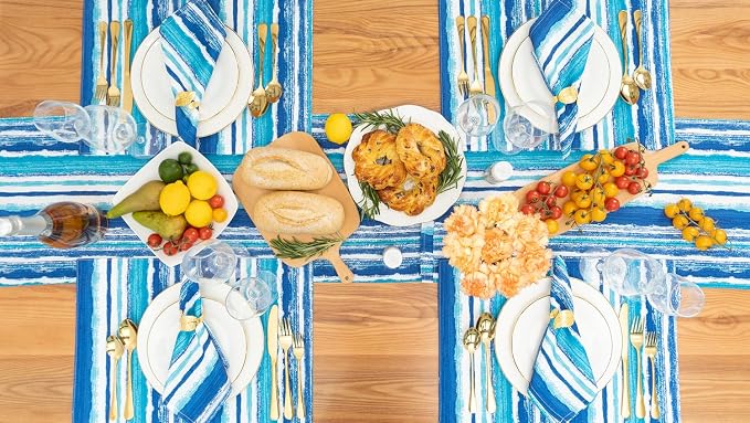YiHomer Indoor Outdoor Tabletop for Spring Summer Decorations, Picnics and Dinner Parties - Stain and Water Resistant, Napkin Set, 20 x 20, Crayon Art (Ocean)