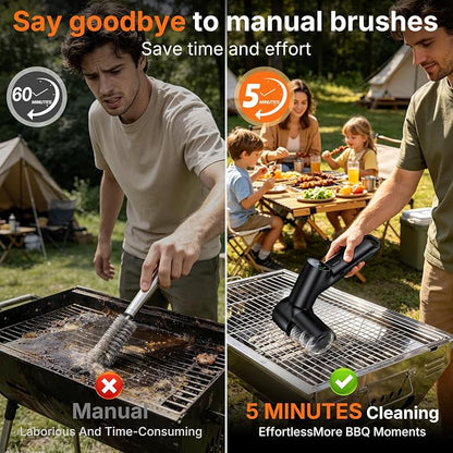 Electric Grill Brush for Outdoor, Portable BBQ Grill Cleaner | LED Light, 2 Replaceable Head, 3-Speed,LED Display, Gill Cleaning Brush Grill Accessories for Charcoal Grill, Gifts for Men
