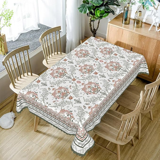 Rustic Floral Tablecloth 60x84 Inch Rectangular Green Pink Flower Boho Spring Wrinkle Resistant Table Cloth Washable Seasonal Retro Table Cover for Home Restaurant Picnic Camping 60x84 Inch