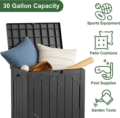 30 Gallon Resin Deck Box Waterproof Outdoor Storage Box for Patio Furniture Pool Accessories Indoor Storage for Cushion Garden Tools, Black